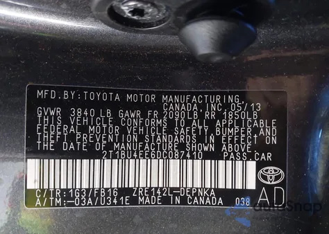 2013 Toyota Corolla Le z USA, uszkodzony, nr VIN 2T1BU4EE6DC087410